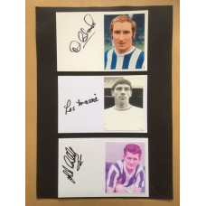 Signed card by LES MASSIE the HUDDERSFIELD TOWN footballer.